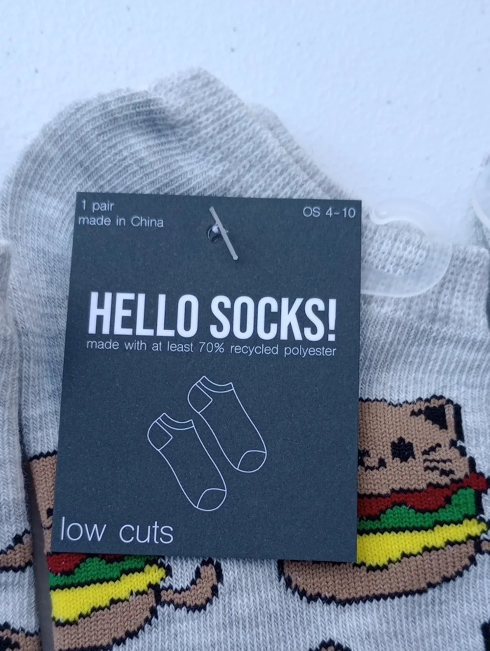 Women’s Low-Cut Gray Novelty Cat Cheeseburger Socks - 3 Pack Hello Socks